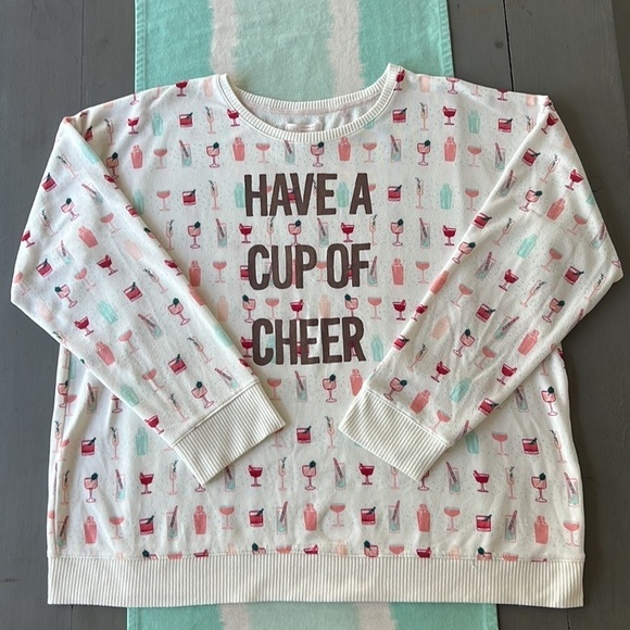 Lauren Conrad Intimates Drink Print Have A Cup Of Cheer Lightweight Sweatshirt‎ - Picture 2 of 7